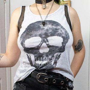 Hot Topic skull print mesh panel tank top